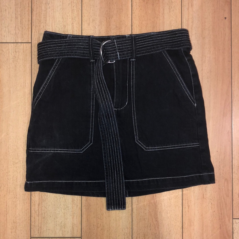 Black Denim Skirt w White Stitching